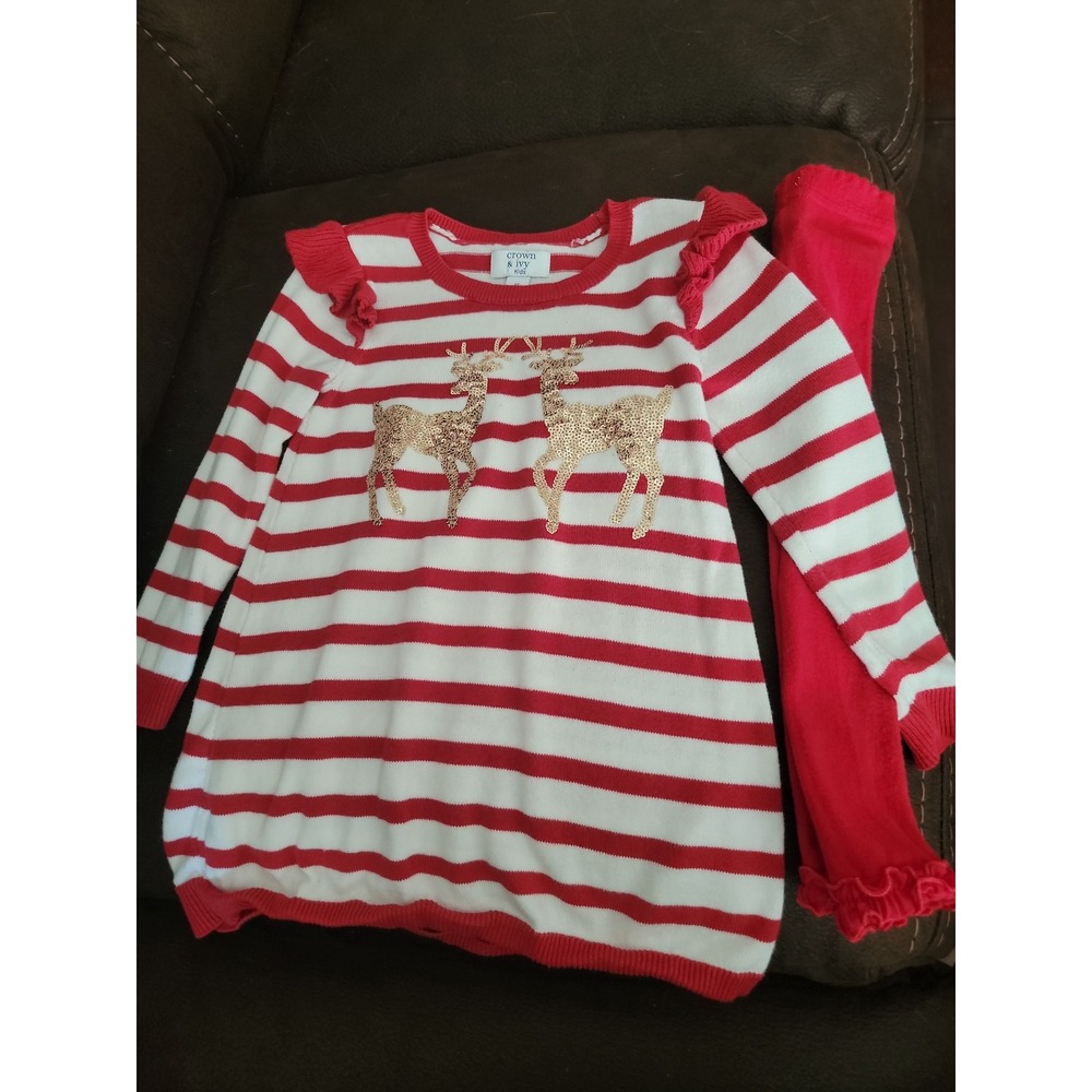 Crown and ivy Christmas holiday reindeer dress and leggings size 2t‎